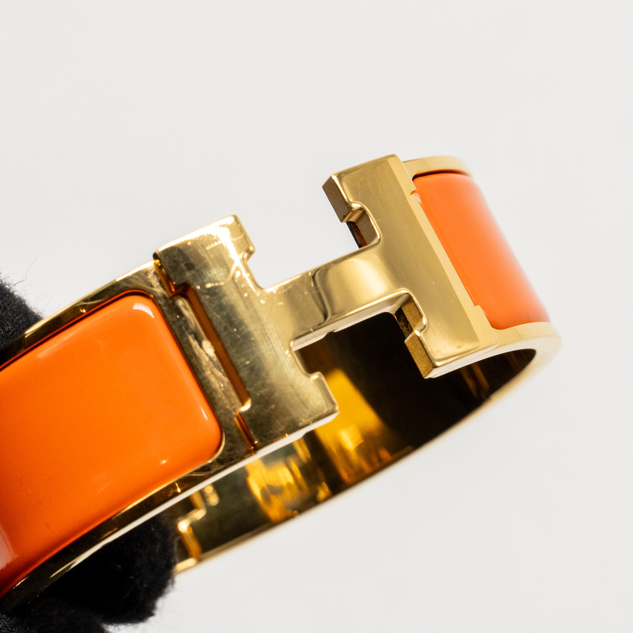 HERMES CLIC CLAC H BRACELET ORANGE GOLD TONE
