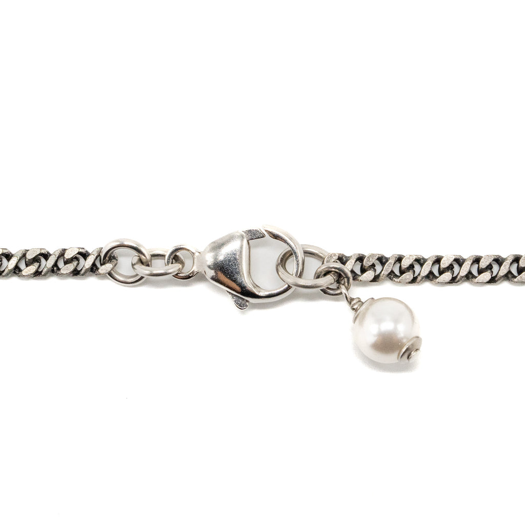 CHANEL CC LOGO NECKLACE CRYSTAL/ PEARL RUTHENIUM HARDWARE