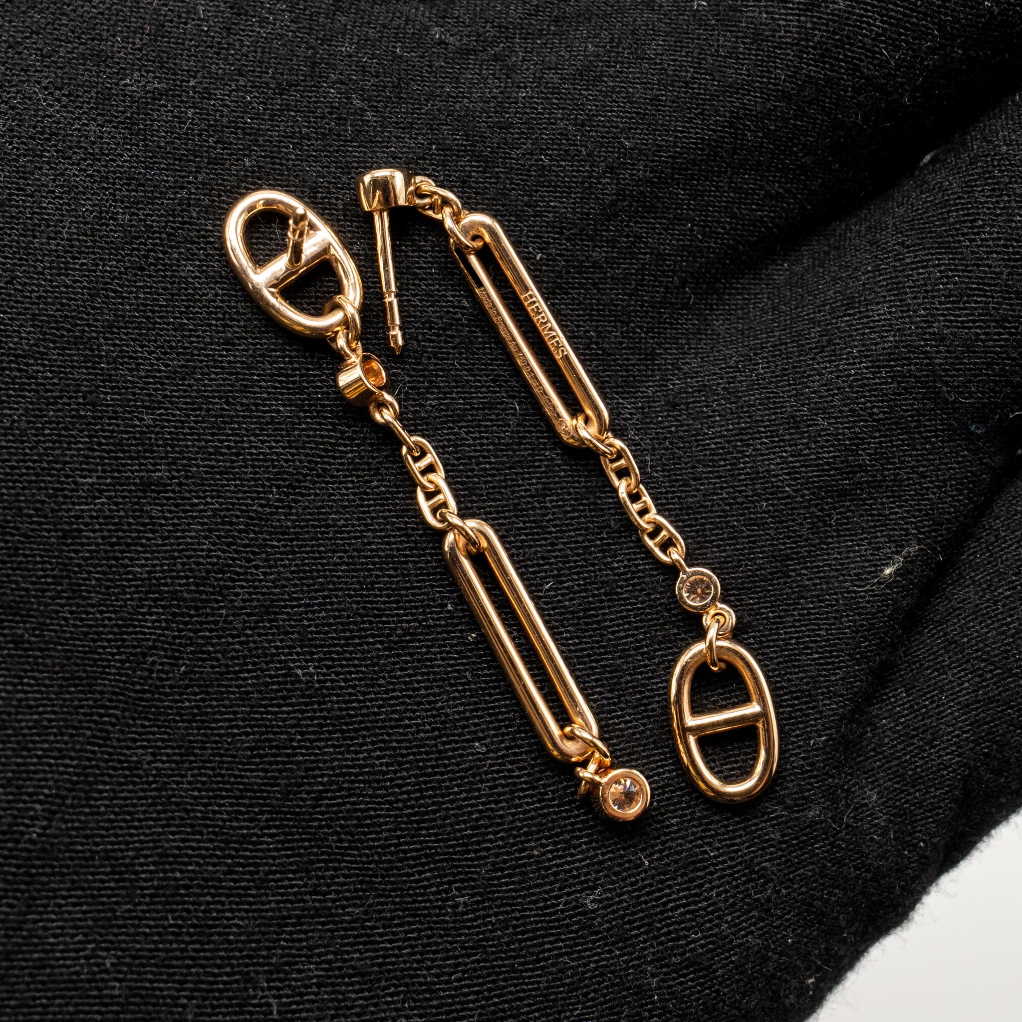 HERMES CHAINE D’ANCRE CHAOS EARRINGS ROSE GOLD DIAMONDS
