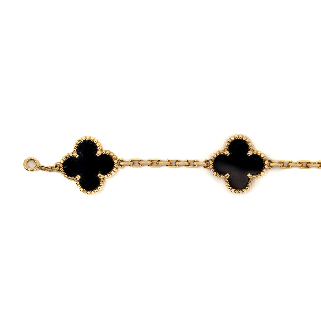 VAN CLEEF & ARPELS VINTAGE ALHAMBRA BRACELET 5 MOTIFS 18K YELLOW GOLD/ONYX