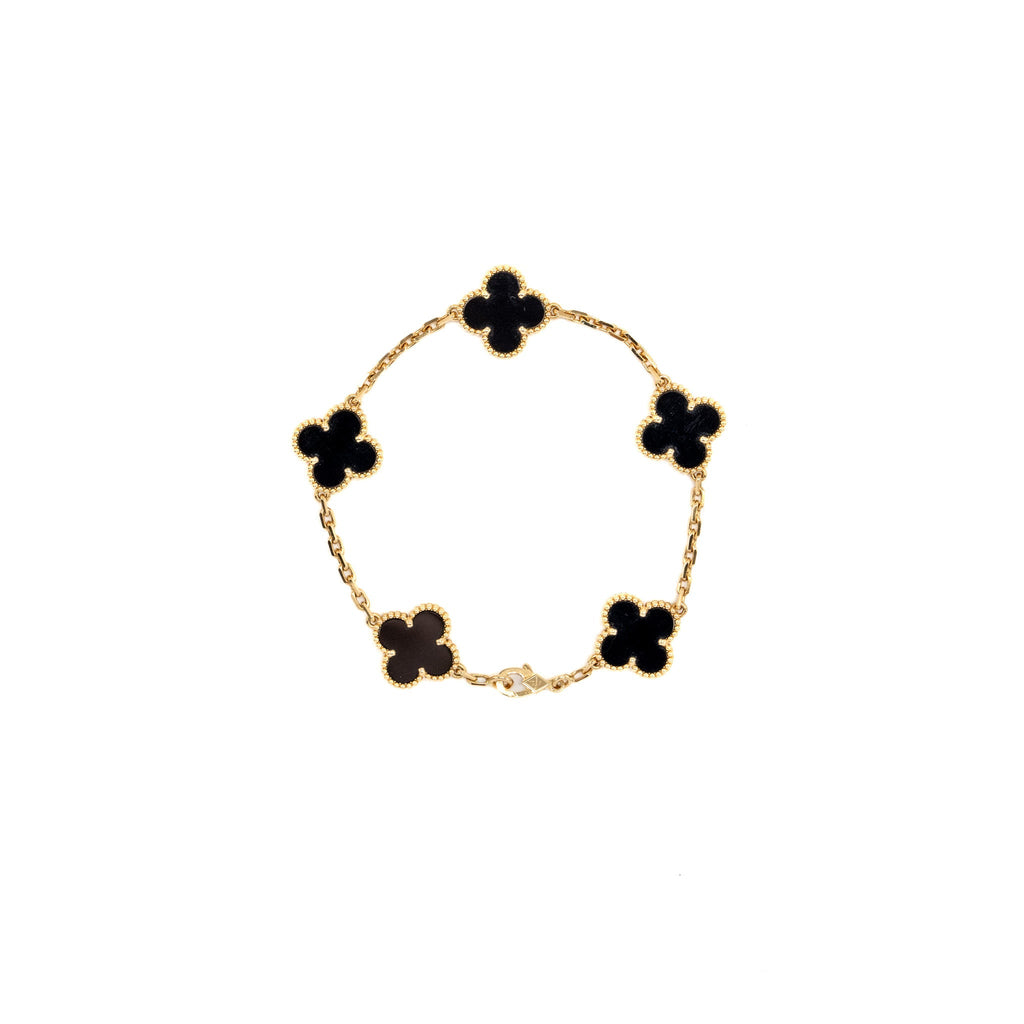 VAN CLEEF & ARPELS VINTAGE ALHAMBRA BRACELET 5 MOTIFS 18K YELLOW GOLD/ONYX