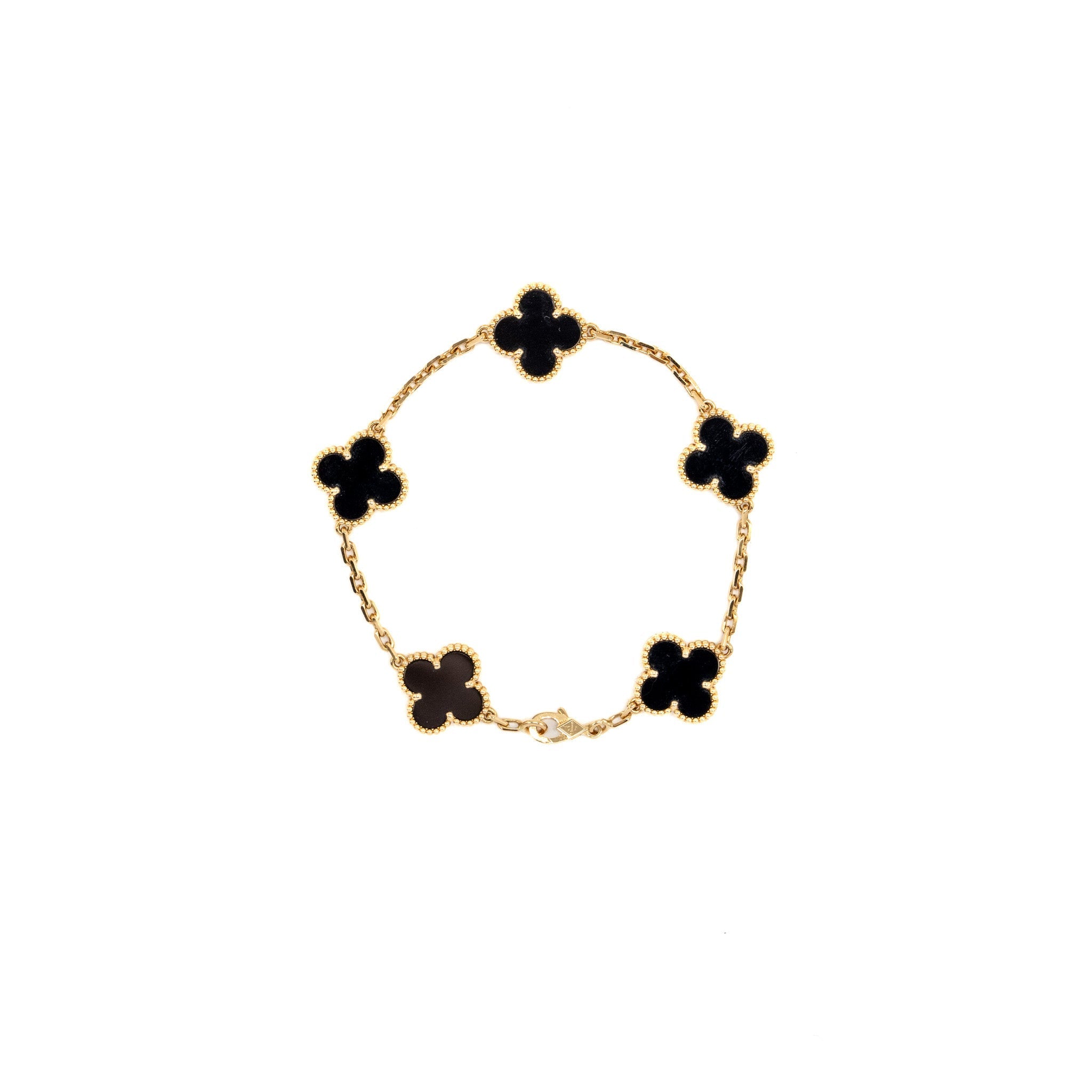VAN CLEEF & ARPELS VINTAGE ALHAMBRA BRACELET 5 MOTIFS 18K YELLOW GOLD/ONYX