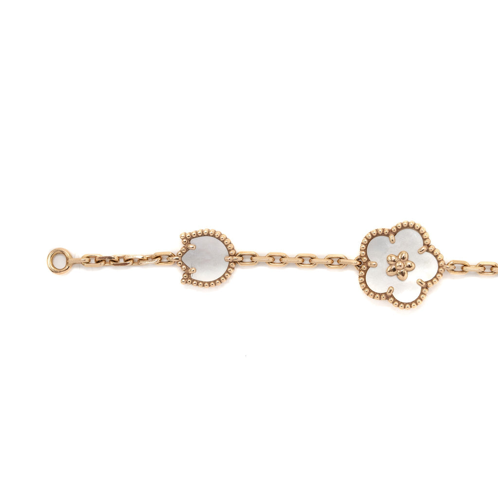 VAN CLEEF & ARPELS LUCKY SPRING BRACELET 5 MOTIFS ROSE GOLD/WHITE MOTHER OF PEARL/CARNELIAN/ONYX