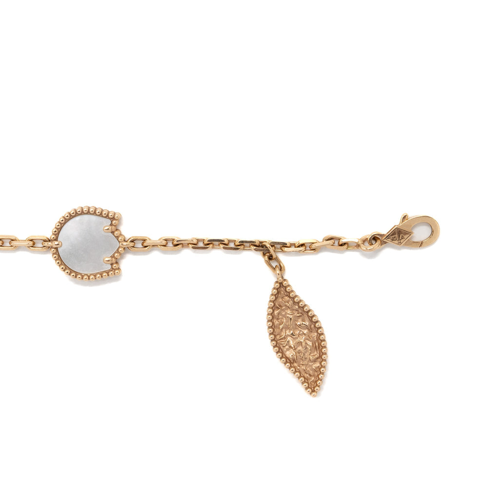 VAN CLEEF & ARPELS LUCKY SPRING BRACELET 5 MOTIFS ROSE GOLD/WHITE MOTHER OF PEARL/CARNELIAN/ONYX