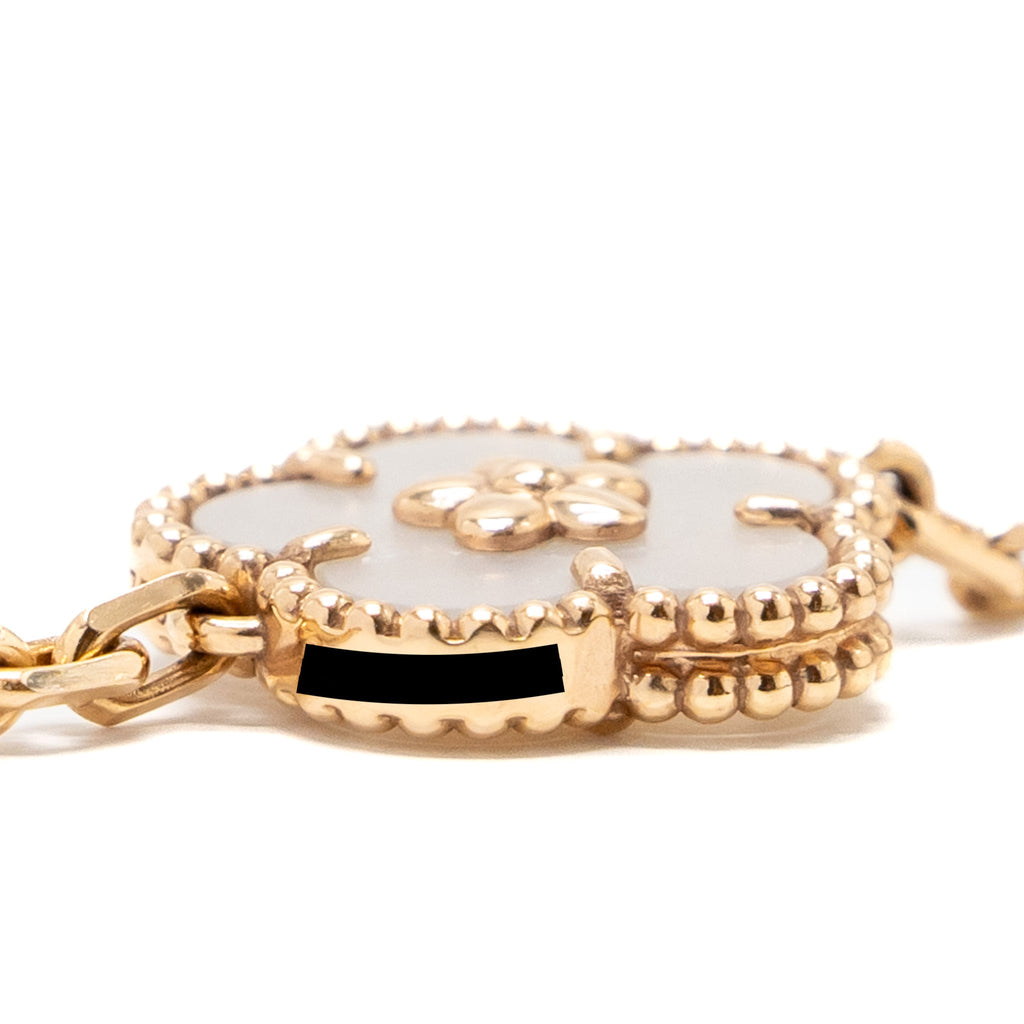 VAN CLEEF & ARPELS LUCKY SPRING BRACELET 5 MOTIFS ROSE GOLD/WHITE MOTHER OF PEARL/CARNELIAN/ONYX