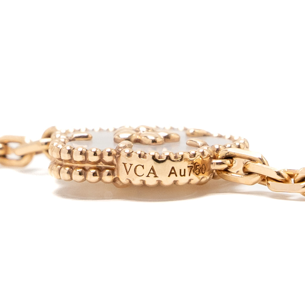 VAN CLEEF & ARPELS LUCKY SPRING BRACELET 5 MOTIFS ROSE GOLD/WHITE MOTHER OF PEARL/CARNELIAN/ONYX