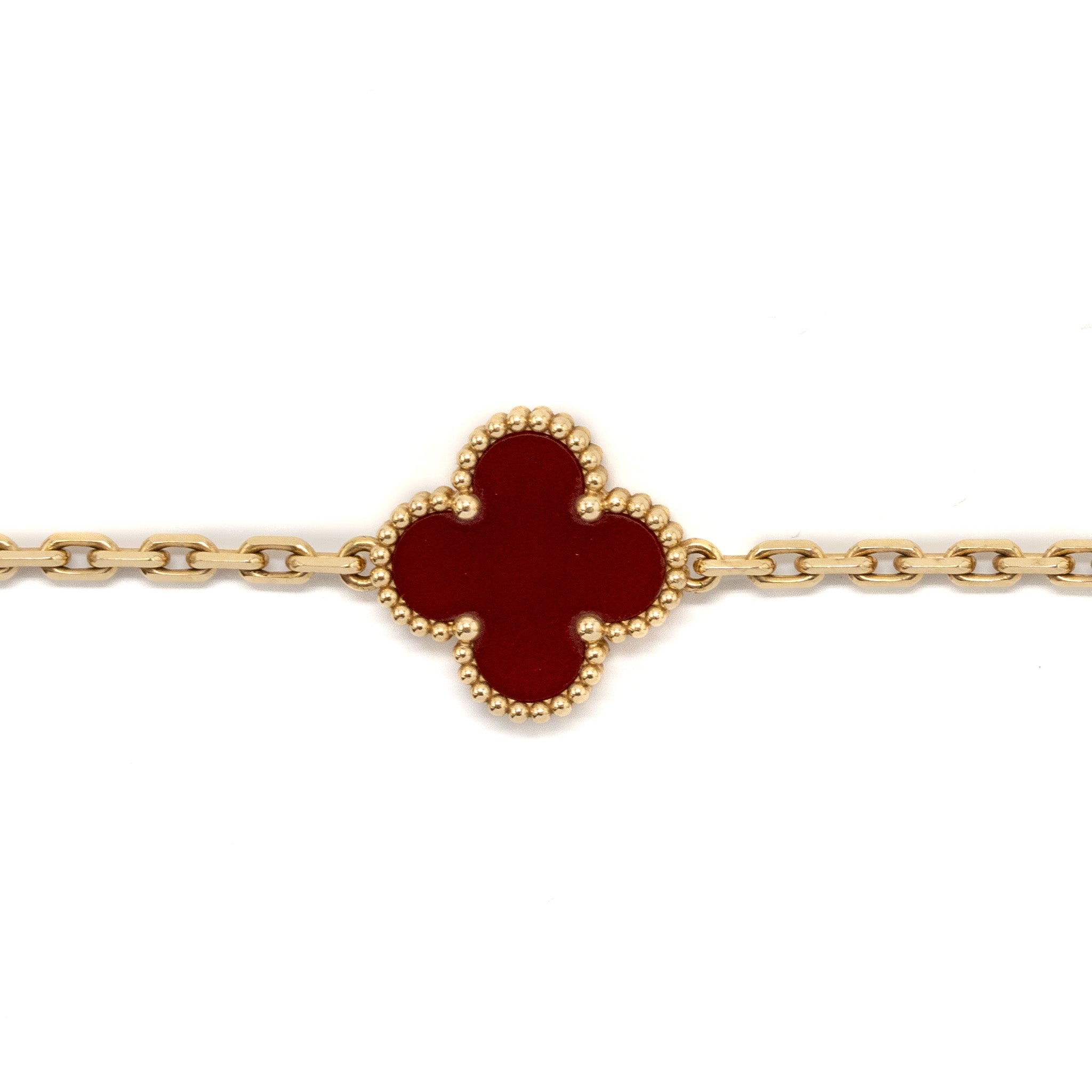 VAN CLEEF & ARPELS VINTAGE ALHAMBRA 5- MOTIF BRACELET CARNELIAN YELLOW GOLD