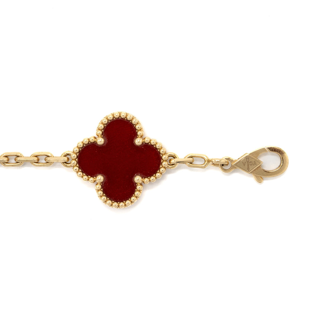 VAN CLEEF & ARPELS VINTAGE ALHAMBRA 5- MOTIF BRACELET CARNELIAN YELLOW GOLD