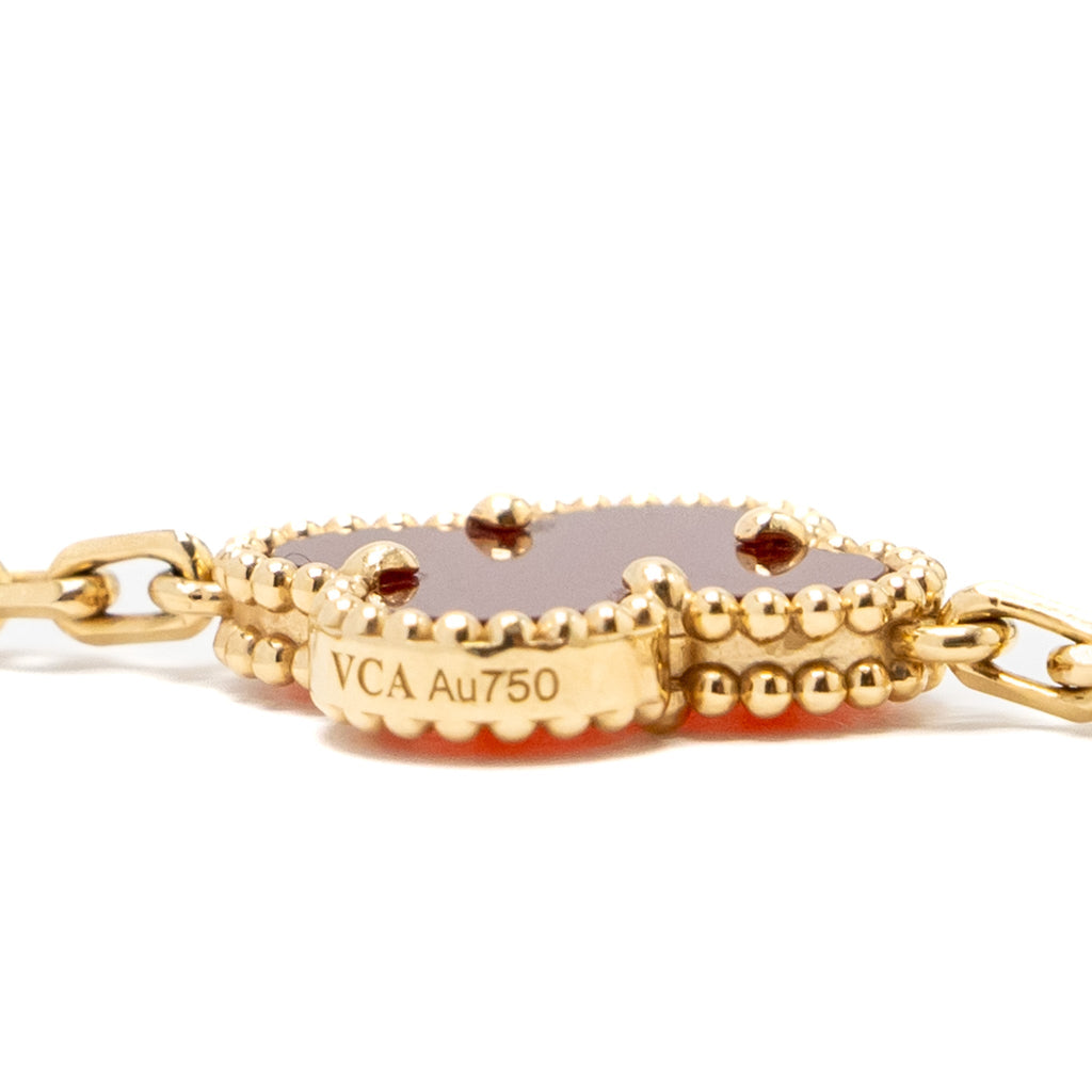 VAN CLEEF & ARPELS VINTAGE ALHAMBRA 5- MOTIF BRACELET CARNELIAN YELLOW GOLD