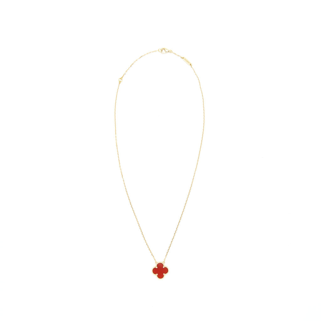 VAN CLEEF & ARPELS VINTAGE ALHAMBRA PENDANT CARNELIAN YELLOW GOLD NECKLACE