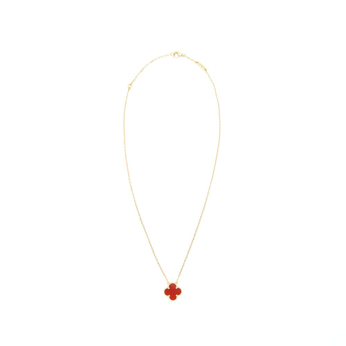 VAN CLEEF & ARPELS VINTAGE ALHAMBRA PENDANT CARNELIAN YELLOW GOLD NECKLACE