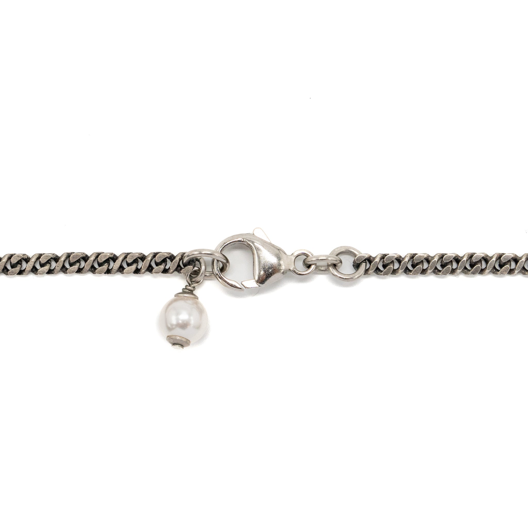 CHANEL CC LOGO NECKLACE CRYSTAL/ PEARL RUTHENIUM HARDWARE