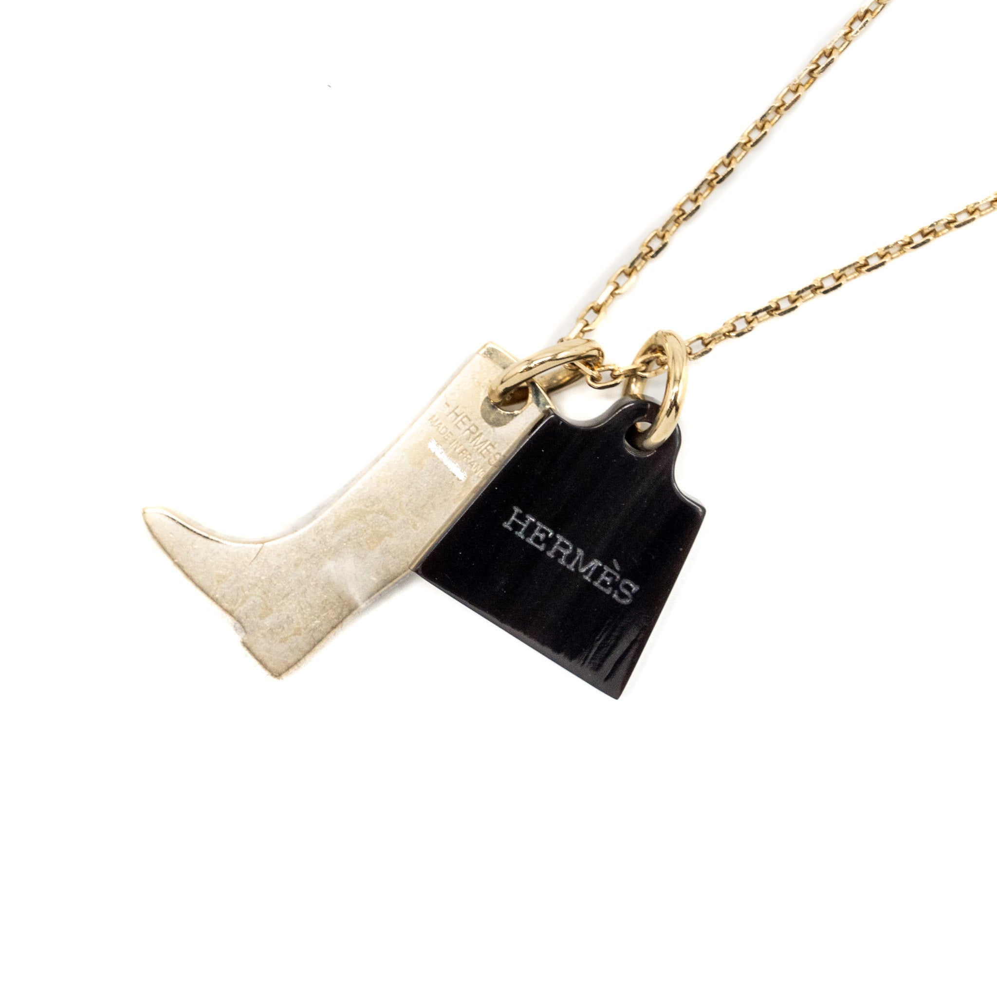 HERMES AMULETTE MAROQUINIER PM CORNE BUFFLE & LAI GOLD TONE