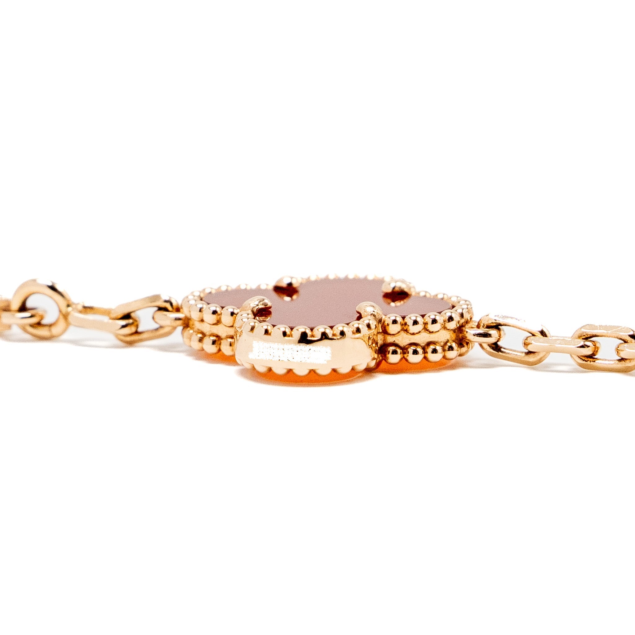 VAN CLEEF & ARPELS VINTAGE ALHAMBRA 5 MOTIFS BRACELET GUILLOCHE ROSE GOLD/CARNELIAN