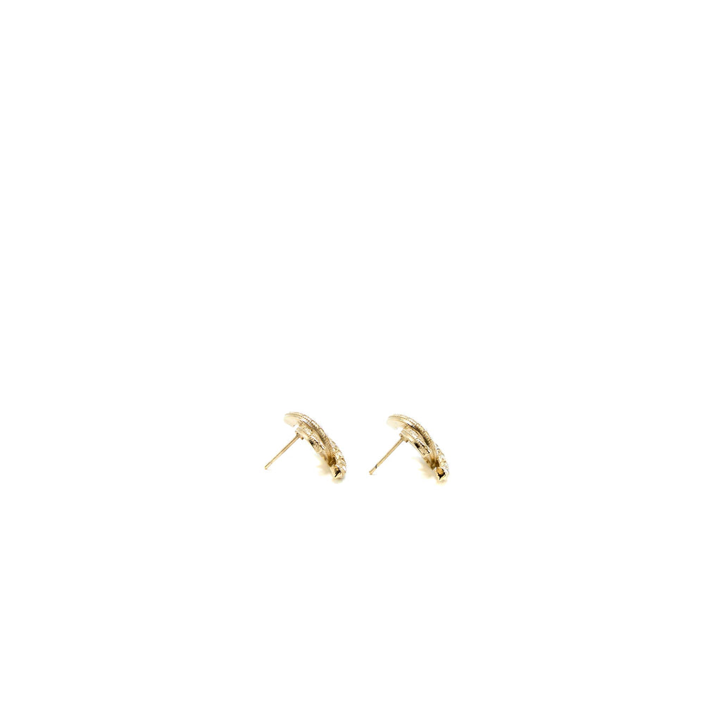 CHANEL CC LOGO PEARL/CRYSTAL EARRING LIGHT GOLD TONE