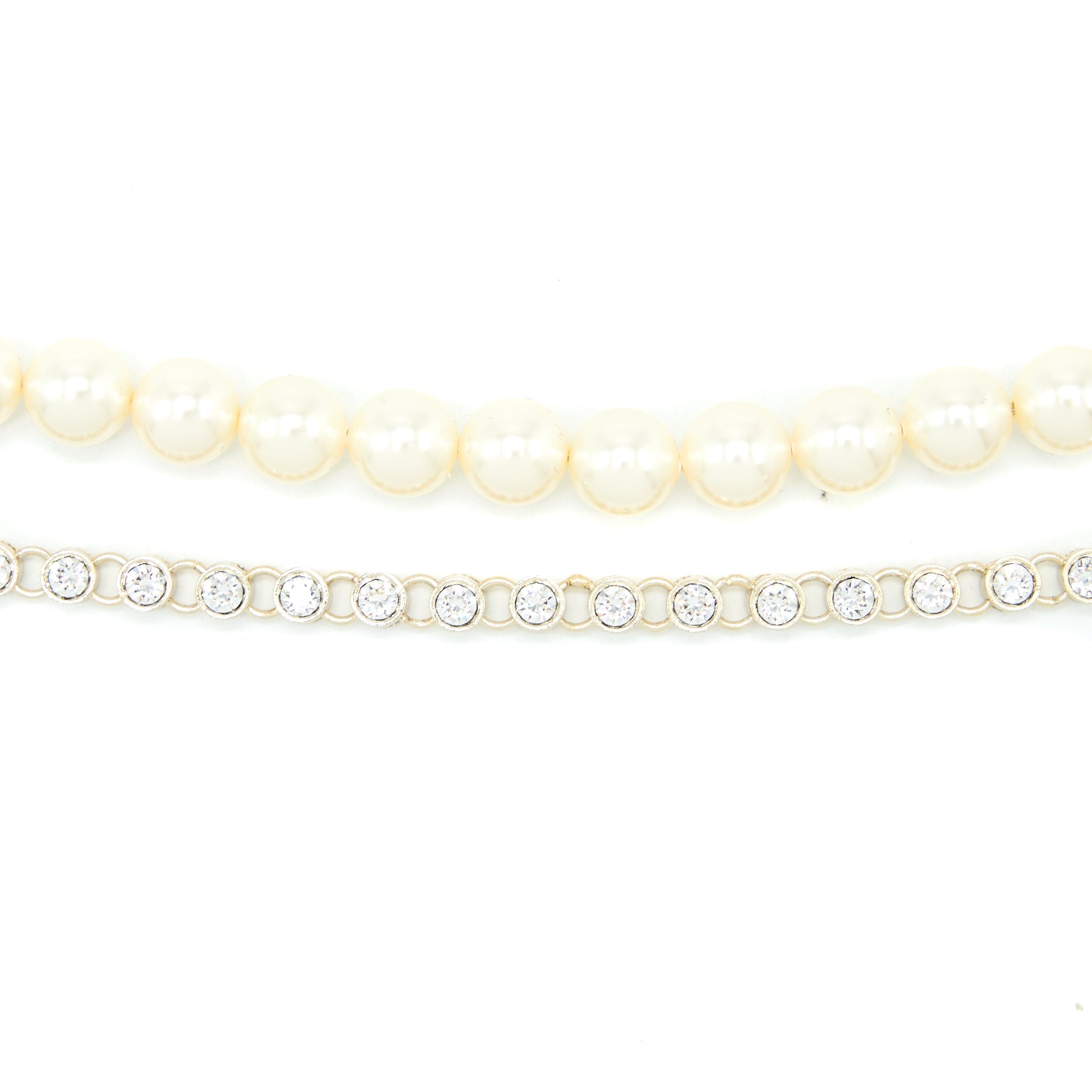 CHANEL CC LOGO BRACELET PEARL/CRYSTAL LIGHT GOLD TONE