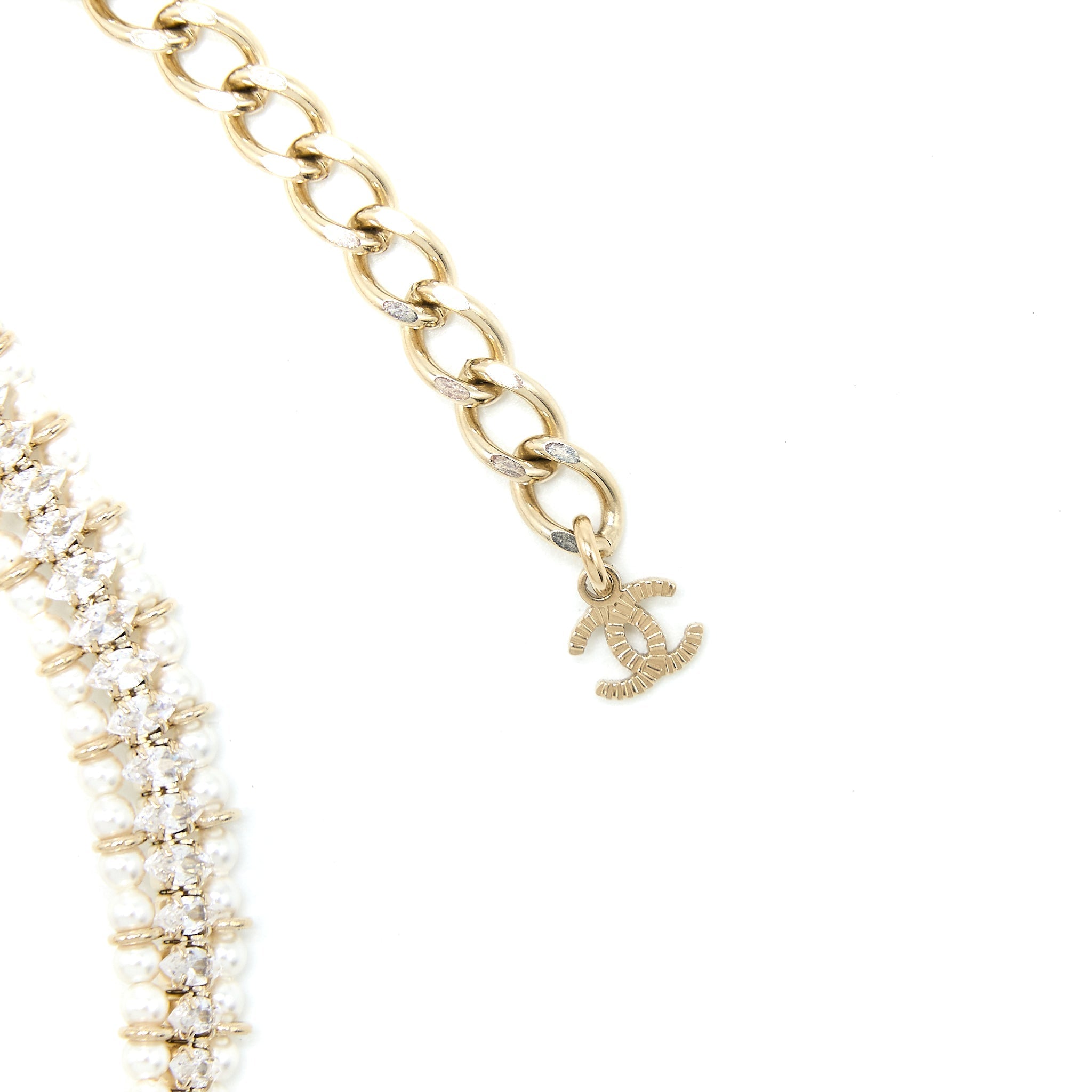 CHANEL CC LOGO CHOCKER CRYSTAL/PEARL LGHW