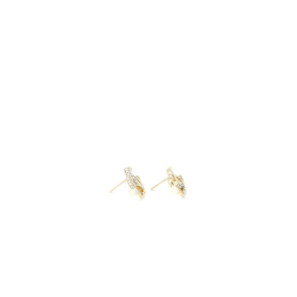 CHANEL CC LOGO EARRINGS CRYSTAL LIGHT GOLD TONE