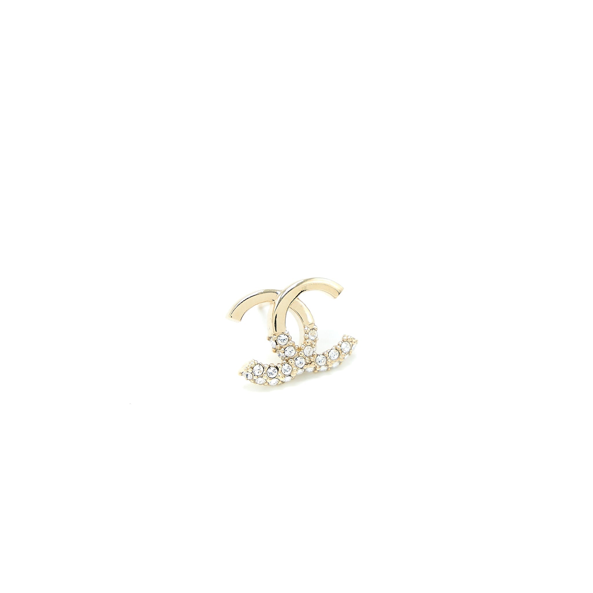 CHANEL CC LOGO EARRINGS CRYSTAL LIGHT GOLD TONE