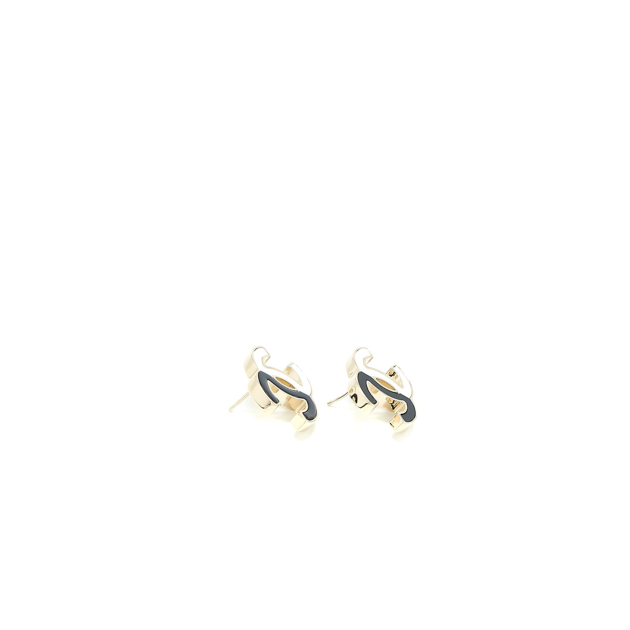 CHANEL 23C CC LOGO EARRINGS BLACK/WHITE LIGHT GOLD TONE