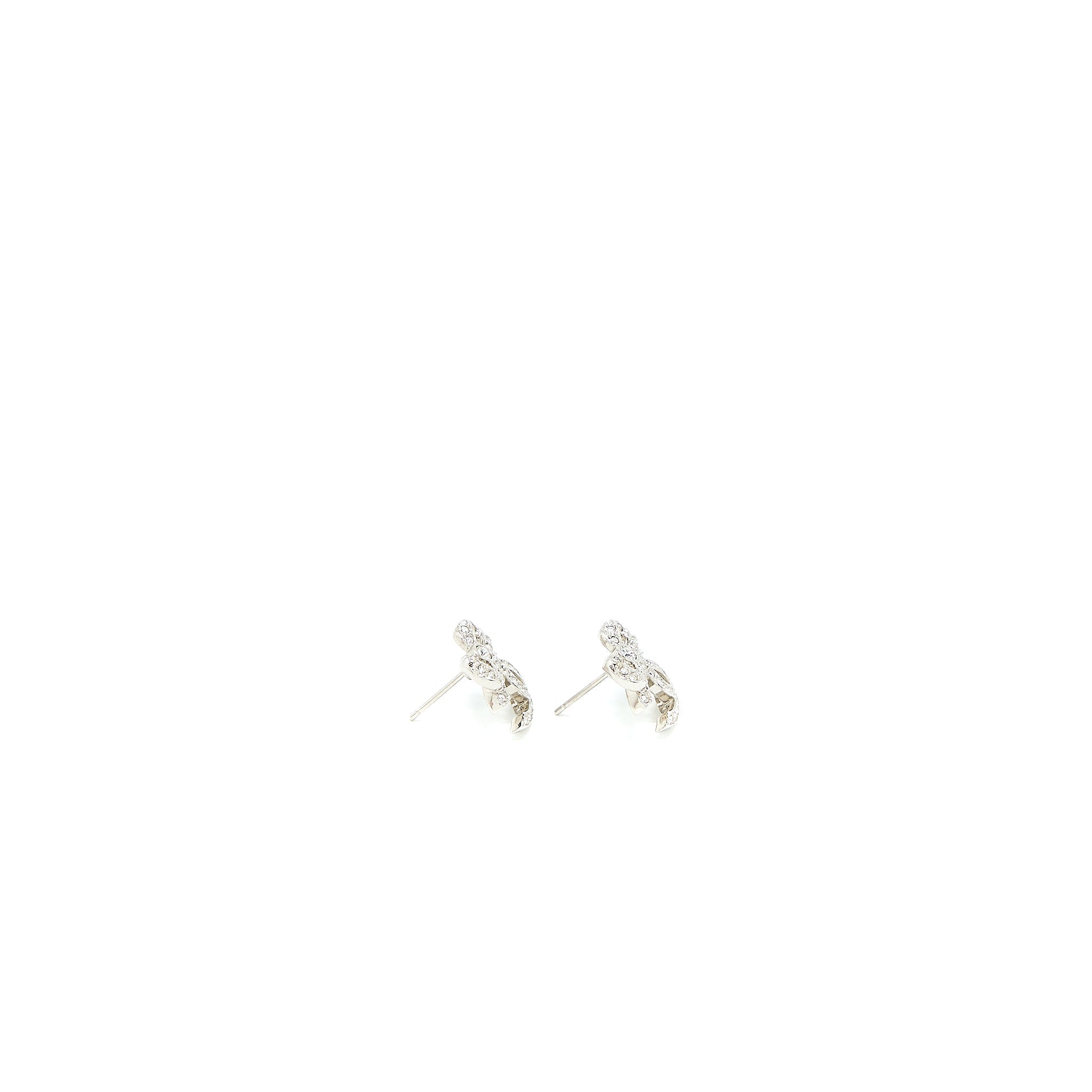 CHANEL BOW/CC LOGO EARRING CRYSTAL SILVER TONE
