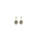 CHANEL ROUND CC LOGO DROPPED BLACK CRYSTAL/PEARL LIGHT GOLD TONE