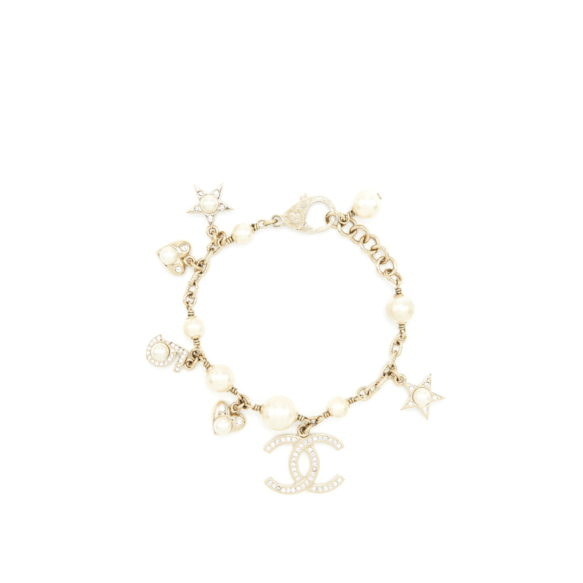 CHANEL HEART/PEARL/CRYSTAL DROP BRACELET LGHW