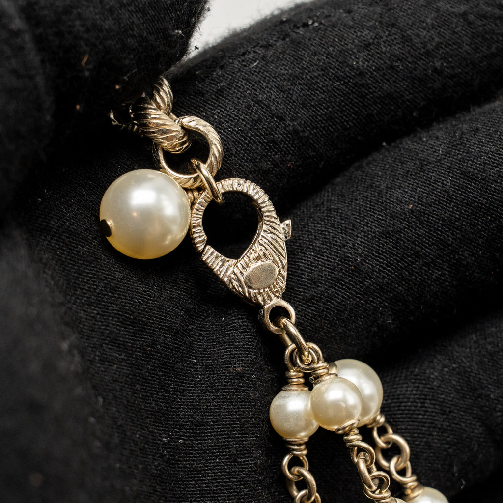 CHANEL LETTER / PEARL LONG GIANT NECKLACE LIGHT GOLD TONE