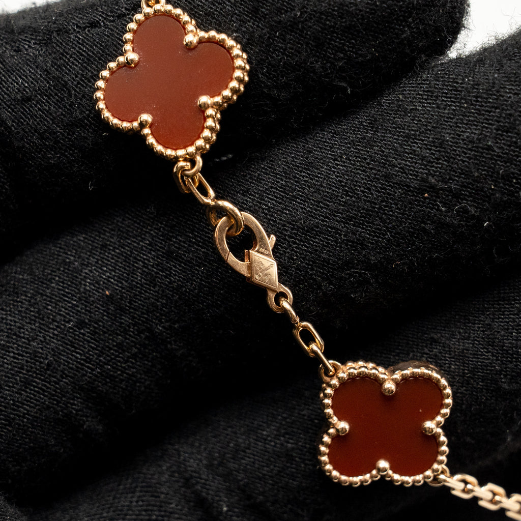 VAN CLEEF AND ARPELS VINTAGE ALHAMBRA 5 MOTIF BRACELET 18K ROSE GOLD / CARNELIAN