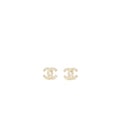 CHANEL CC LOGO/CRYSTAL EARRINGS LIGHT GOLD TONE