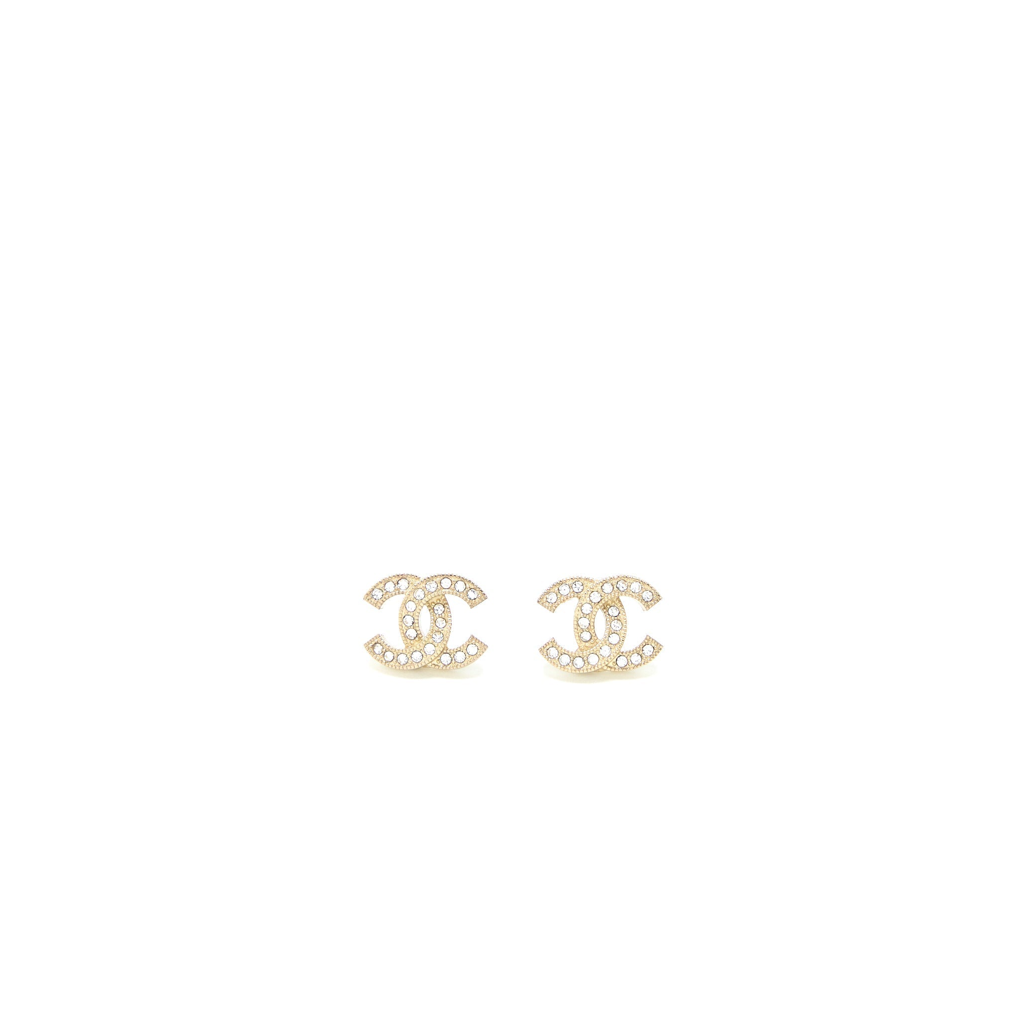 CHANEL CC LOGO/CRYSTAL EARRINGS LIGHT GOLD TONE