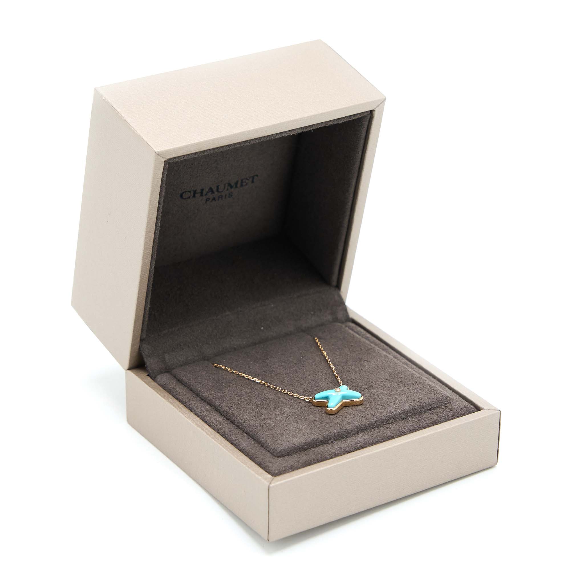 CHAUMET JEUX DE LIENS NECKLACE TURQUOISE/ROSE GOLD WITH ONE DIAMOND