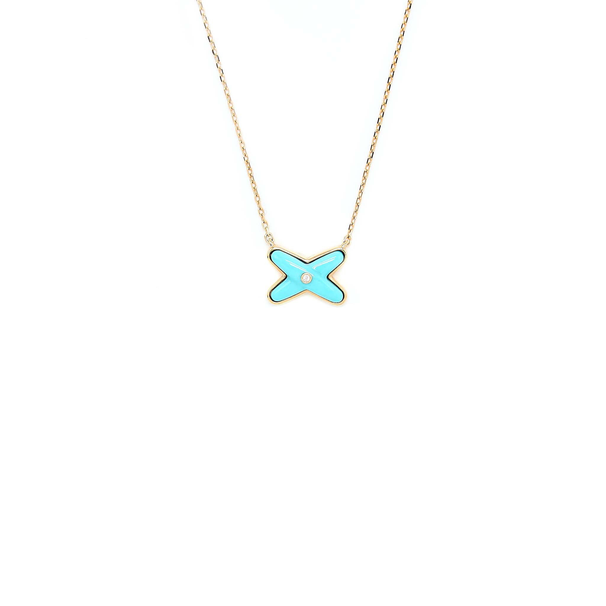 CHAUMET JEUX DE LIENS NECKLACE TURQUOISE/ROSE GOLD WITH ONE DIAMOND
