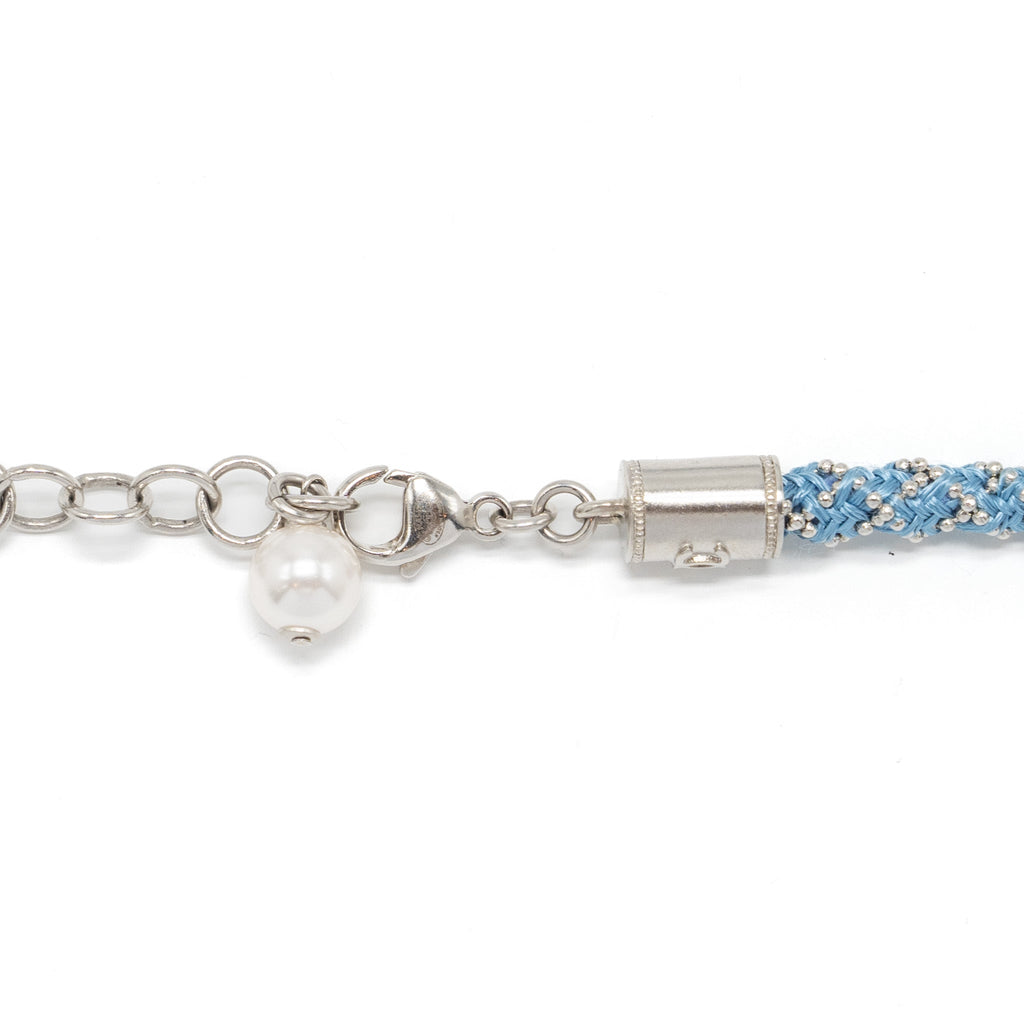 CHANEL GIANT CC LOGO NECKLACE WITH CRYSTAL BLUE SILVER TONE