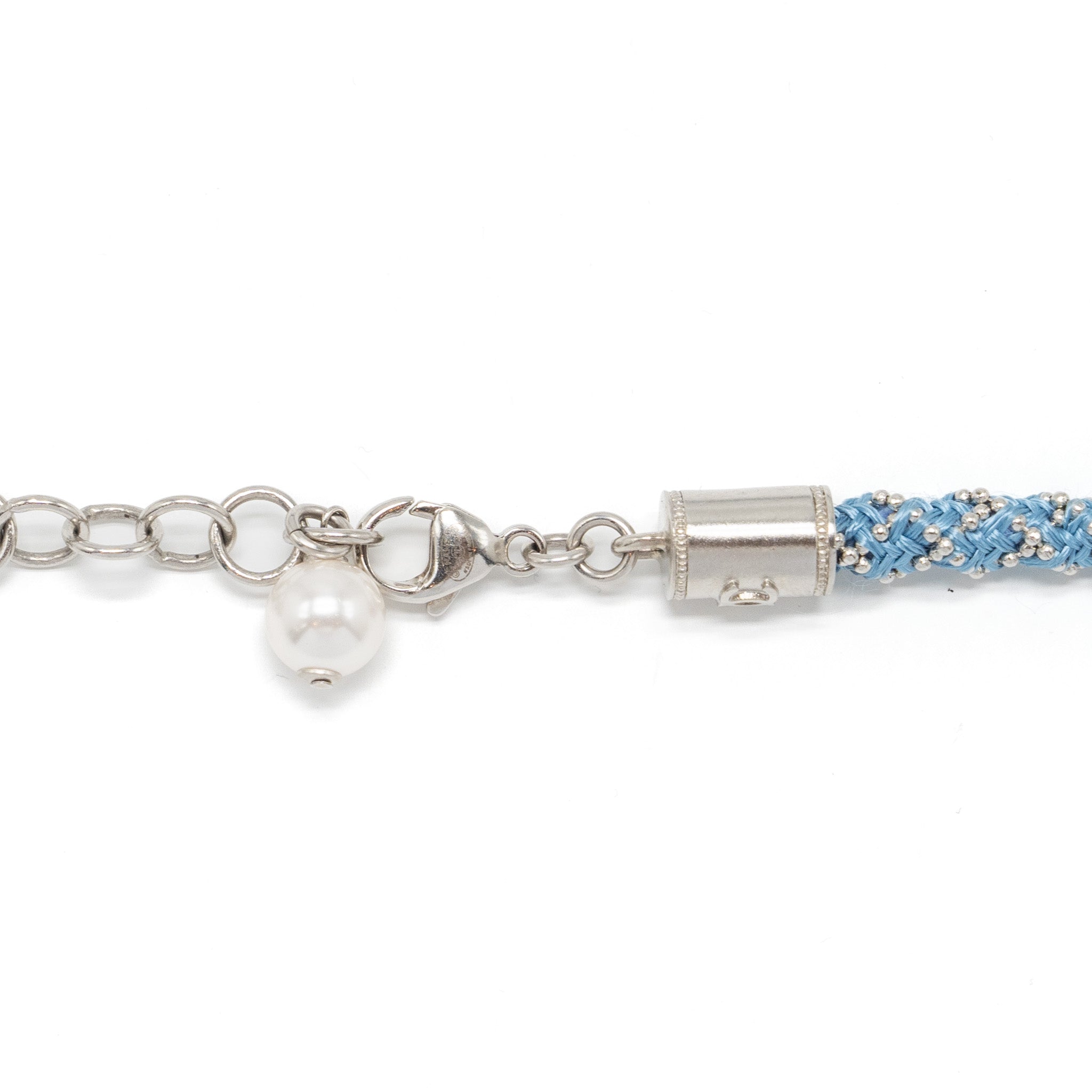 CHANEL GIANT CC LOGO NECKLACE WITH CRYSTAL BLUE SILVER TONE
