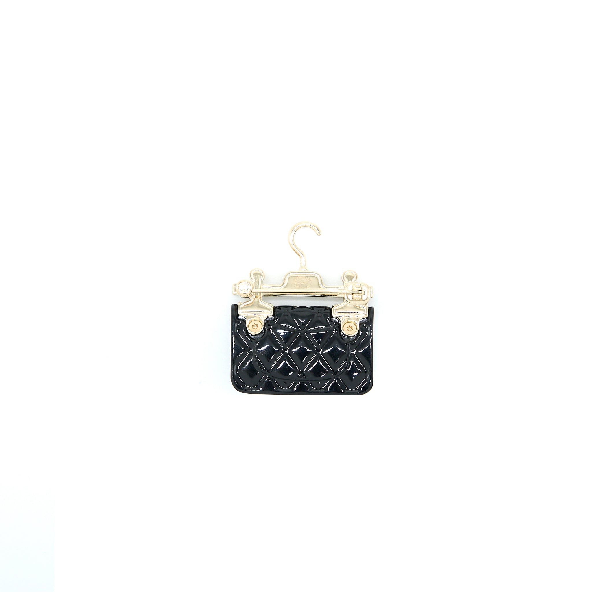CHANEL 23C RESIN CLASSIC FLAP BROOCH BLACK/LIGHT GOLD TONE