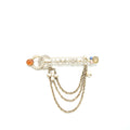 CHANEL CC LETTER WITH CHAIN DROP BROOCH LGHW