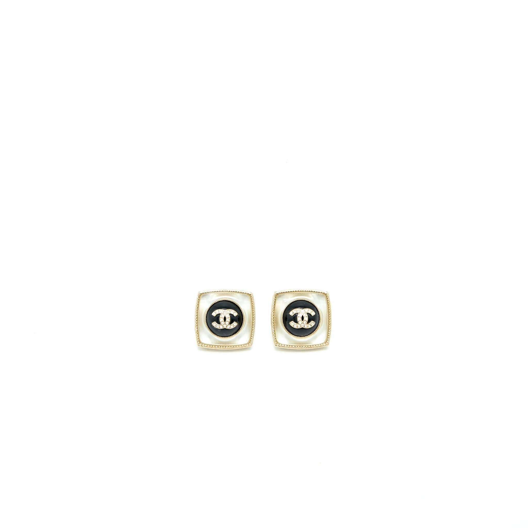 CHANEL SQUARE CC LOGO EARRINGS BLACK/MULTICOLOUR CRYSTAL LIGHT GOLD TONE