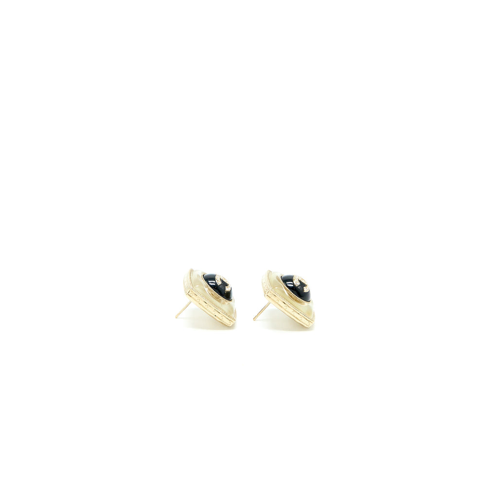 CHANEL SQUARE CC LOGO EARRINGS BLACK/MULTICOLOUR CRYSTAL LIGHT GOLD TONE