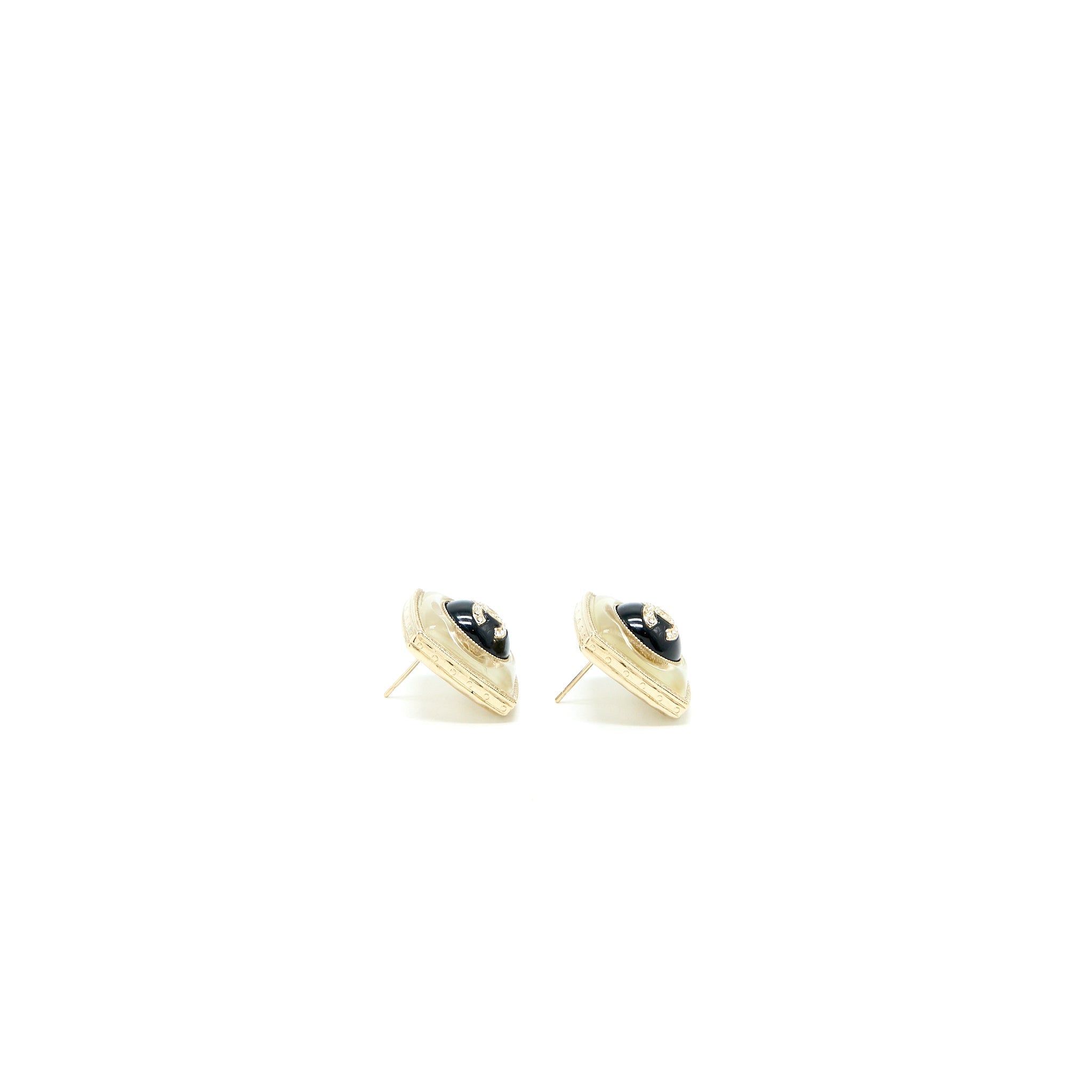 CHANEL SQUARE CC LOGO EARRINGS BLACK/MULTICOLOUR CRYSTAL LIGHT GOLD TONE