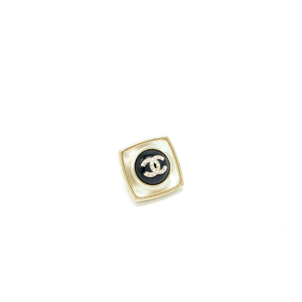 CHANEL SQUARE CC LOGO EARRINGS BLACK/MULTICOLOUR CRYSTAL LIGHT GOLD TONE