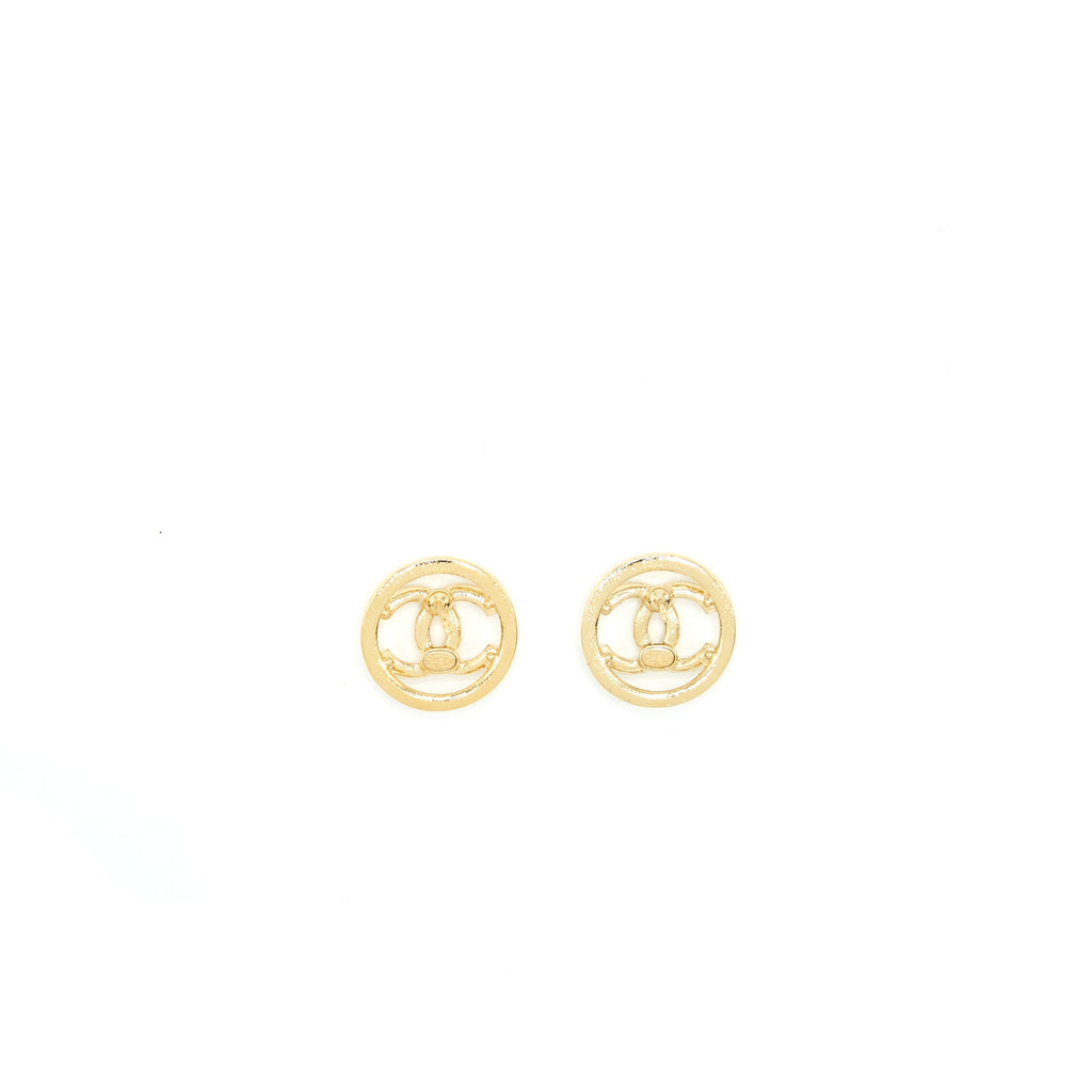 CHANEL 22S CC ROUND EARRINGS WHITE/ LIGHT GOLD TONE