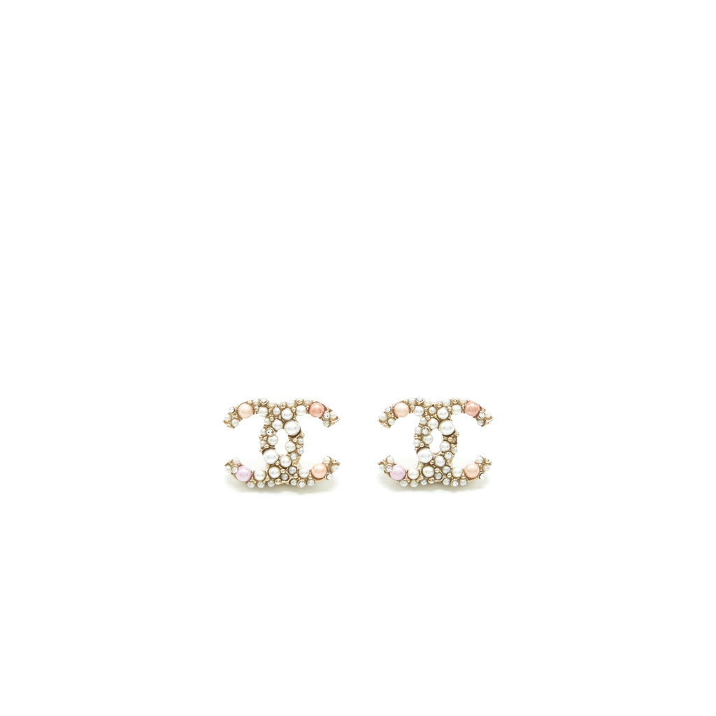 CHANEL CC PEARL EARRINGS WITH MULTICOLOURED PEARLS LGHW