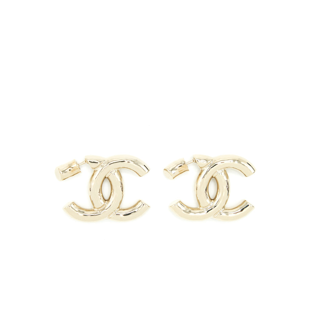 CHANEL 22P GIANT CC LOGO EARRINGS LGHW
