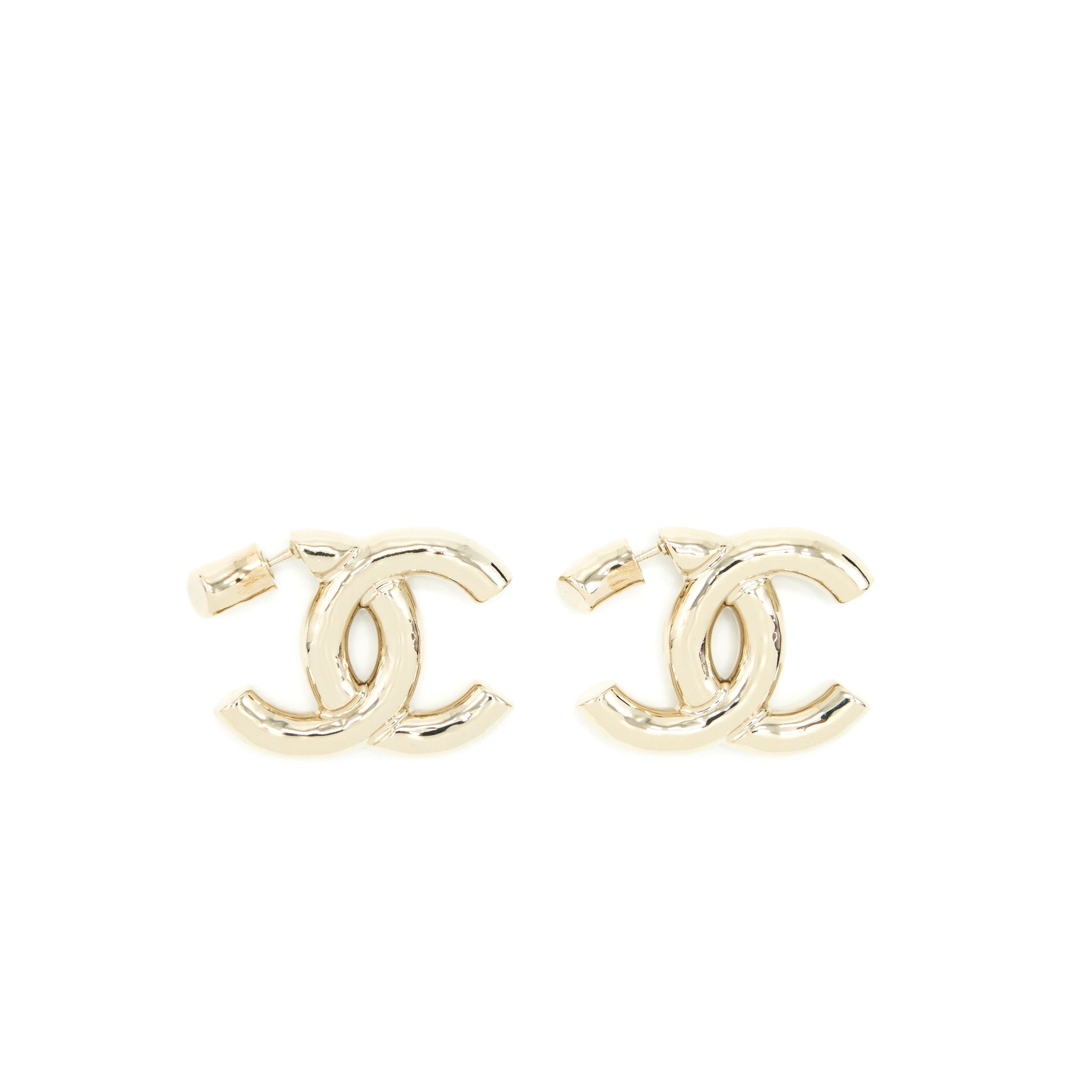 CHANEL 22P GIANT CC LOGO EARRINGS LGHW