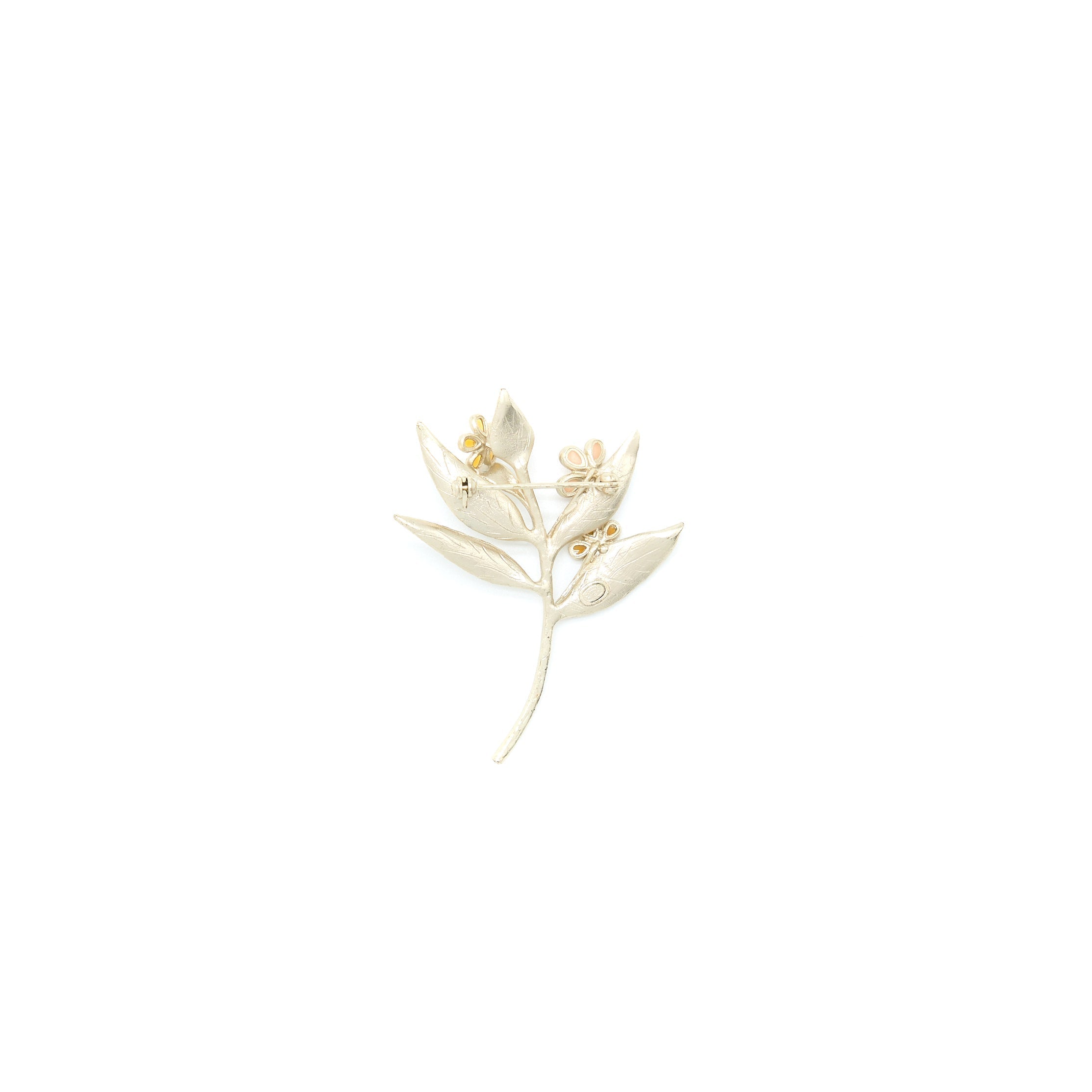CHANEL LEAF/CAMELLIA/CRYSTAL BROOCH LIGHT GOLD TONE