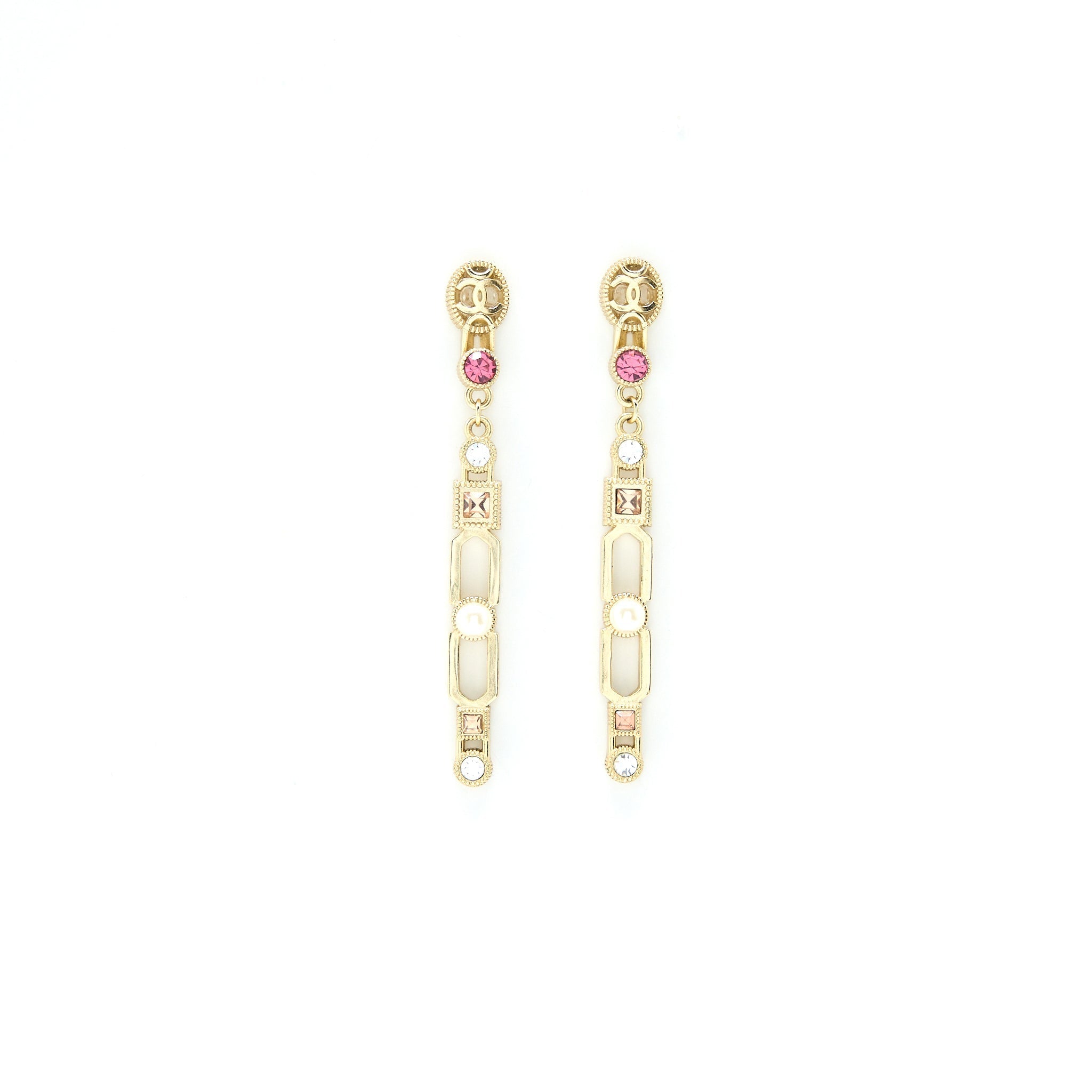 CHANEL DROPPED EARRINGS CRYSTAL/PEARL LIGHT GOLD TONE
