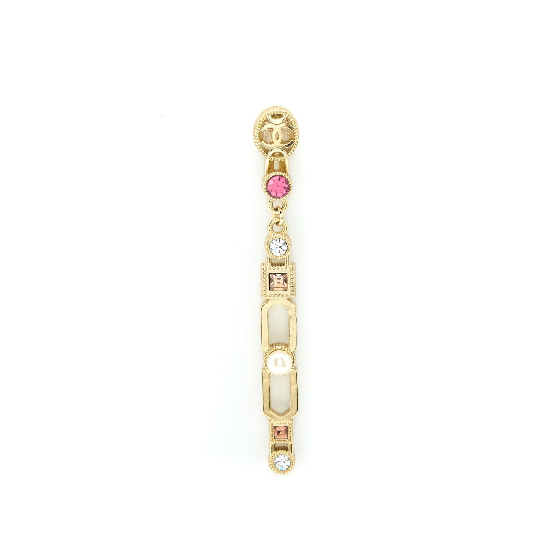 CHANEL DROPPED EARRINGS CRYSTAL/PEARL LIGHT GOLD TONE