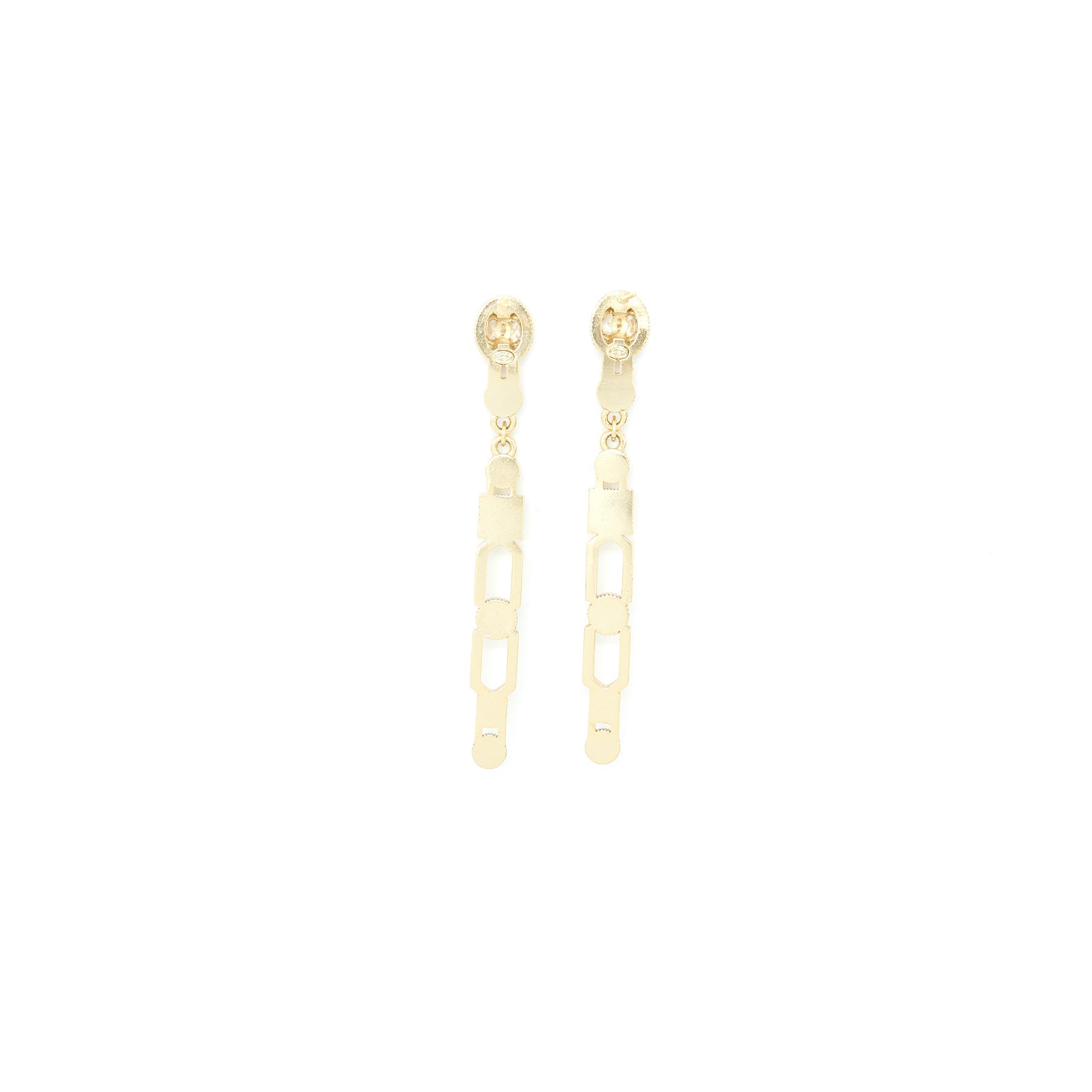 CHANEL DROPPED EARRINGS CRYSTAL/PEARL LIGHT GOLD TONE