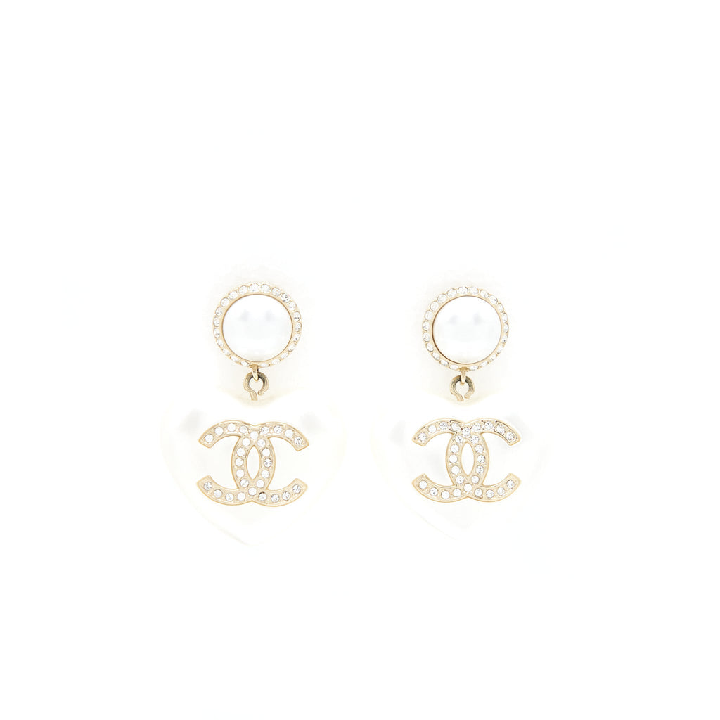 CHANEL 21B GIANT CC HEART DROP EARRINGS LIGHT GOLD TONE